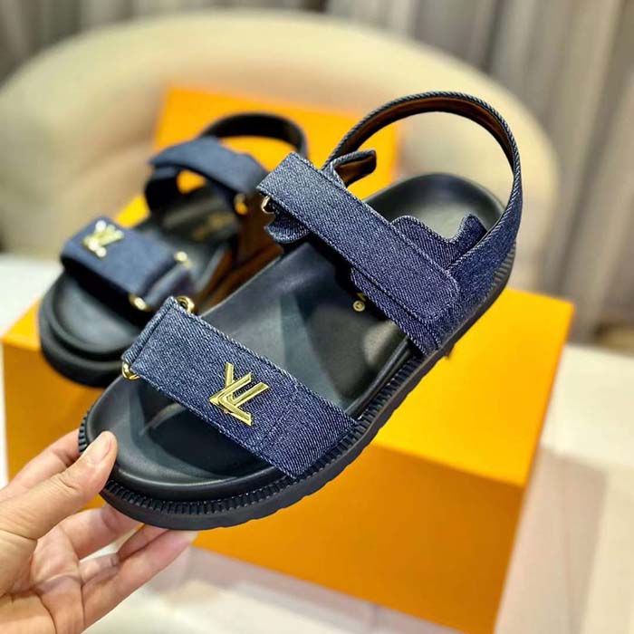 Louis Vuitton LV Women Sunset Flat Comfort Sandal Dark Blue Denim 1ACPGN