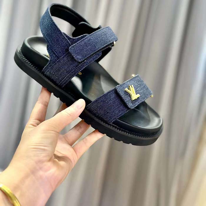 Louis Vuitton LV Women Sunset Flat Comfort Sandal Dark Blue Denim 1ACPGN