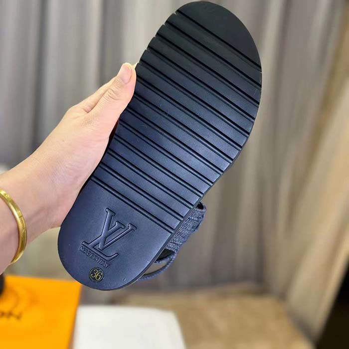 Louis Vuitton LV Women Sunset Flat Comfort Sandal Dark Blue Denim 1ACPGN