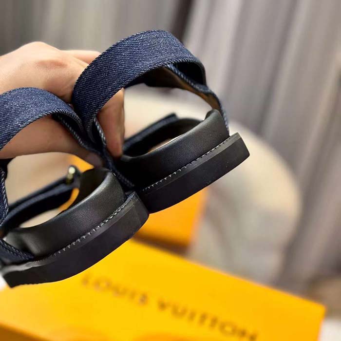 Louis Vuitton LV Women Sunset Flat Comfort Sandal Dark Blue Denim 1ACPGN