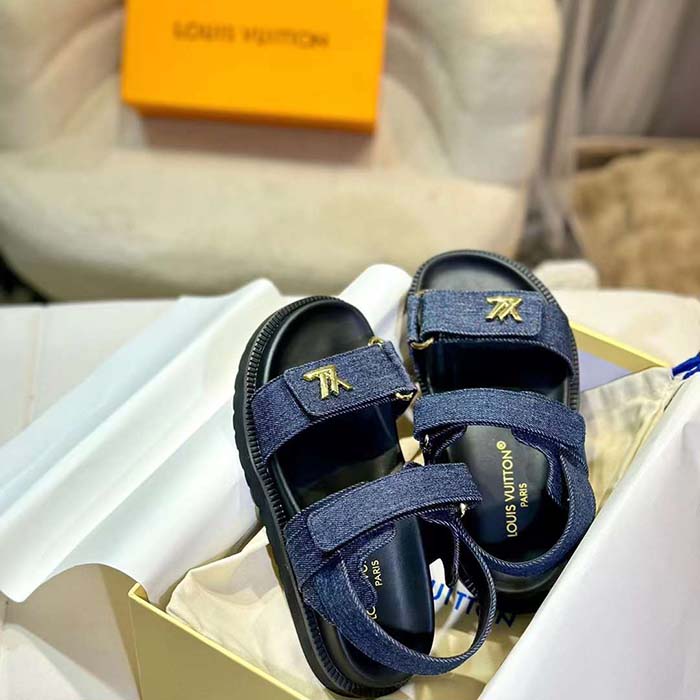Louis Vuitton LV Women Sunset Flat Comfort Sandal Dark Blue Denim 1ACPGN