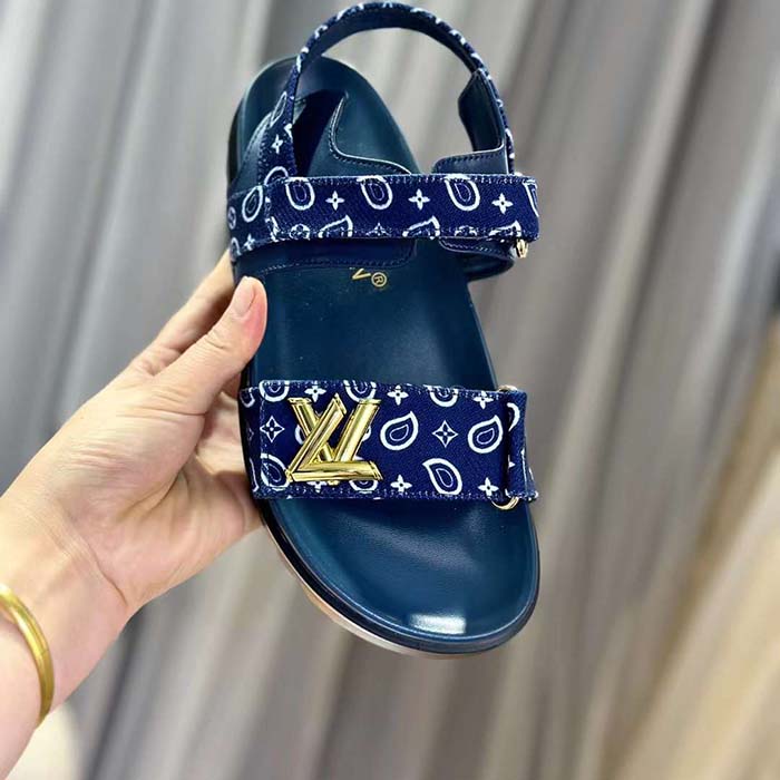 Louis Vuitton LV Women Sunset Flat Comfort Sandal Navy Blue Nylon 1ACTWB