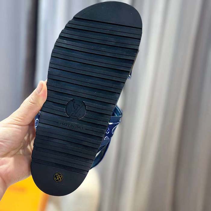 Louis Vuitton LV Women Sunset Flat Comfort Sandal Navy Blue Nylon 1ACTWB