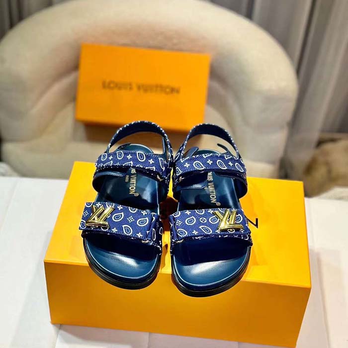 Louis Vuitton LV Women Sunset Flat Comfort Sandal Navy Blue Nylon 1ACTWB