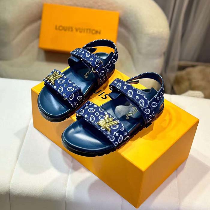 Louis Vuitton LV Women Sunset Flat Comfort Sandal Navy Blue Nylon 1ACTWB