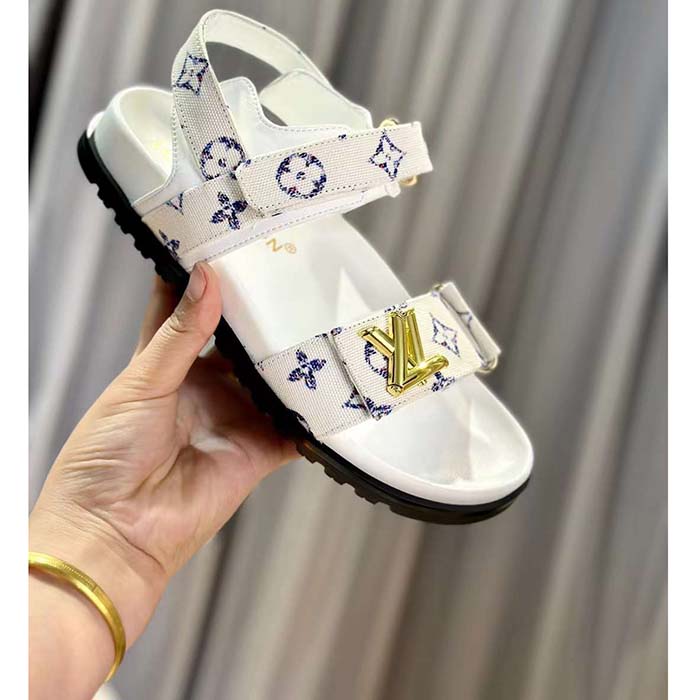 Louis Vuitton LV Women Sunset Flat Comfort Sandal White Tweed 1ACSH5