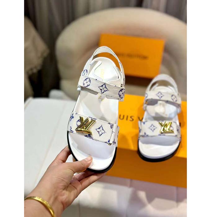 Louis Vuitton LV Women Sunset Flat Comfort Sandal White Tweed 1ACSH5