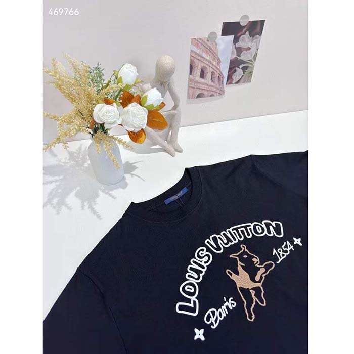 Louis Vuitton Women LV Embroidered Cotton T-Shirt Regular Fit Black 1AFQ67