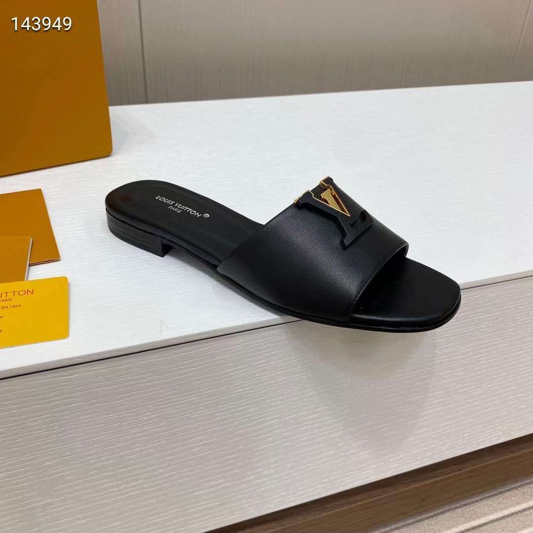 Louis Vuitton Unisex Capri Flat Mule Black Calf Leather LV Initials 1ACTME