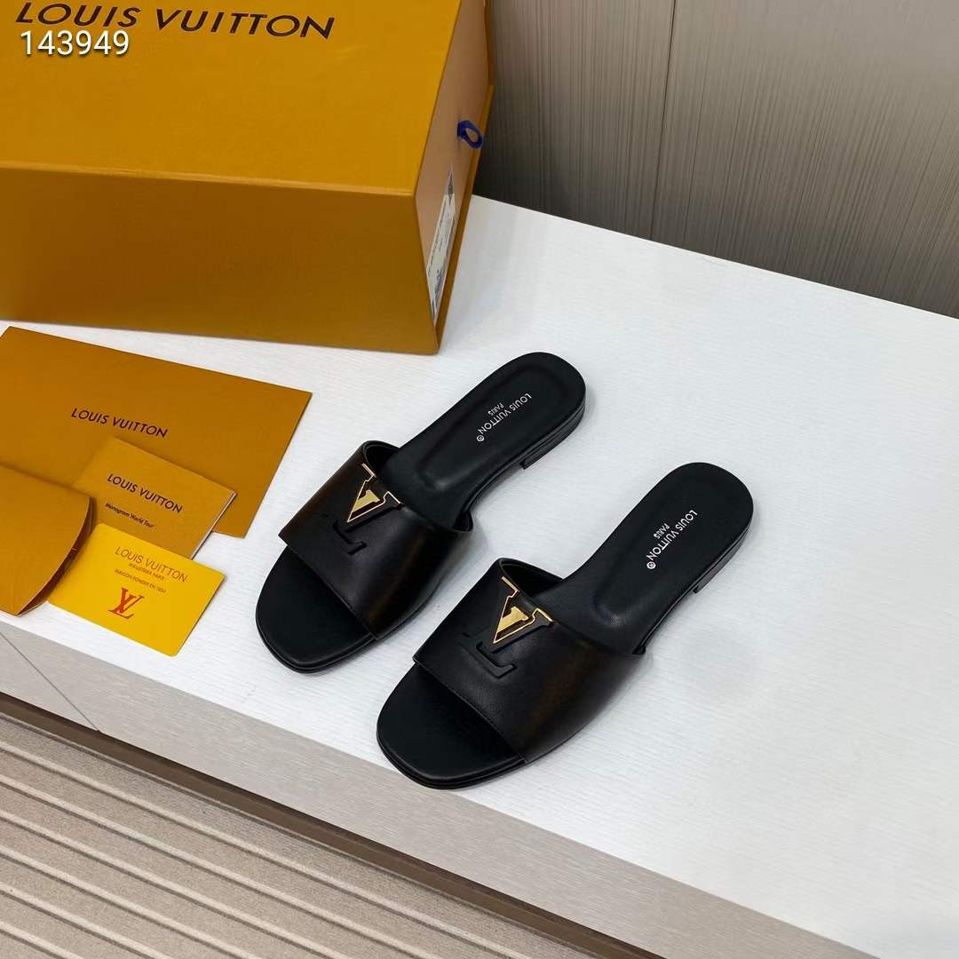 Louis Vuitton Unisex Capri Flat Mule Black Calf Leather LV Initials 1ACTME