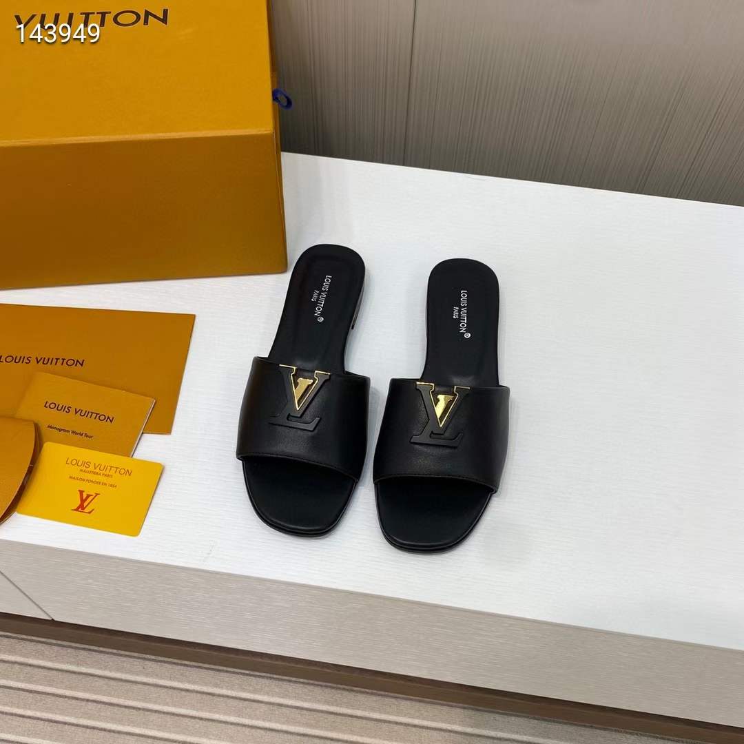 Louis Vuitton Unisex Capri Flat Mule Black Calf Leather LV Initials 1ACTME