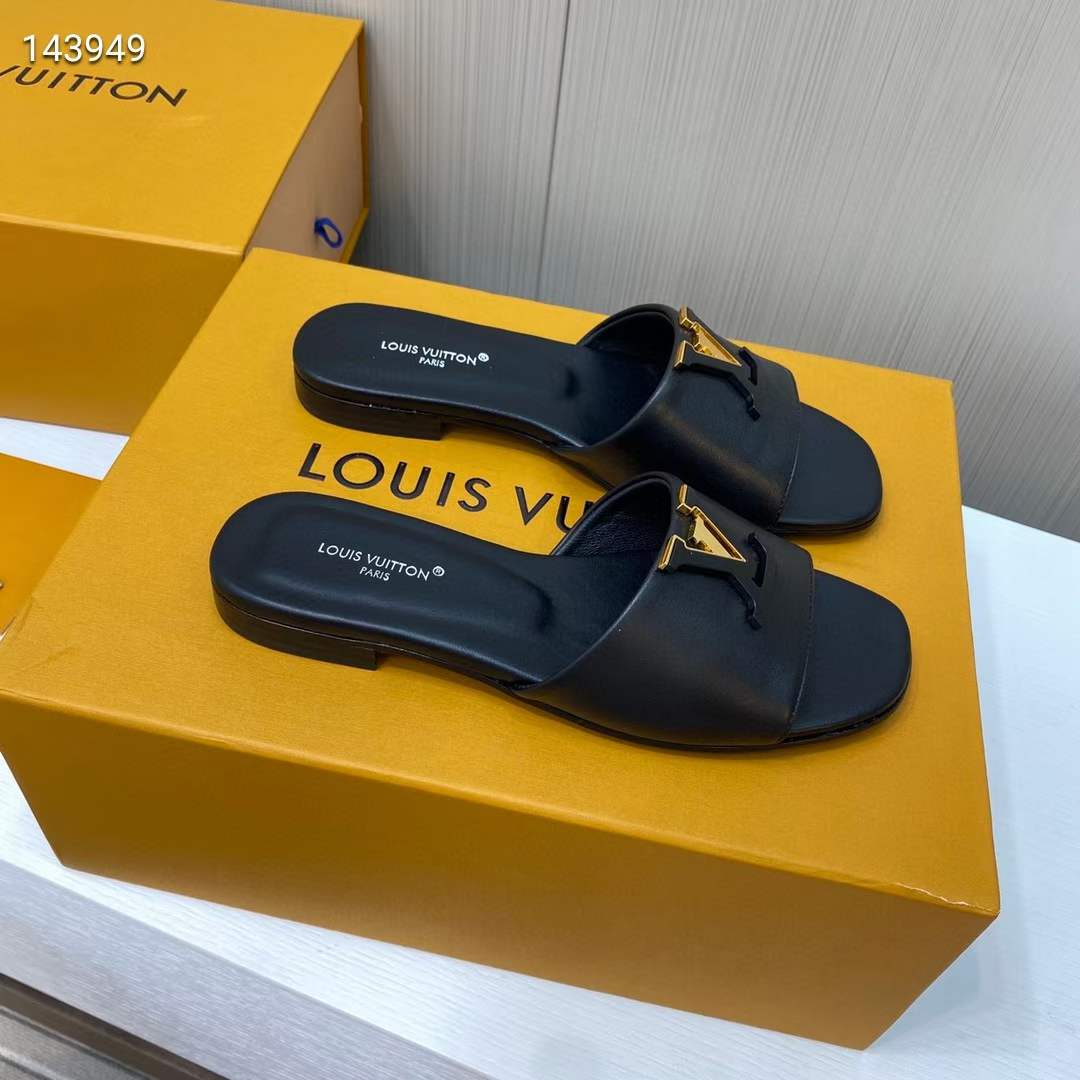 Louis Vuitton Unisex Capri Flat Mule Black Calf Leather LV Initials 1ACTME