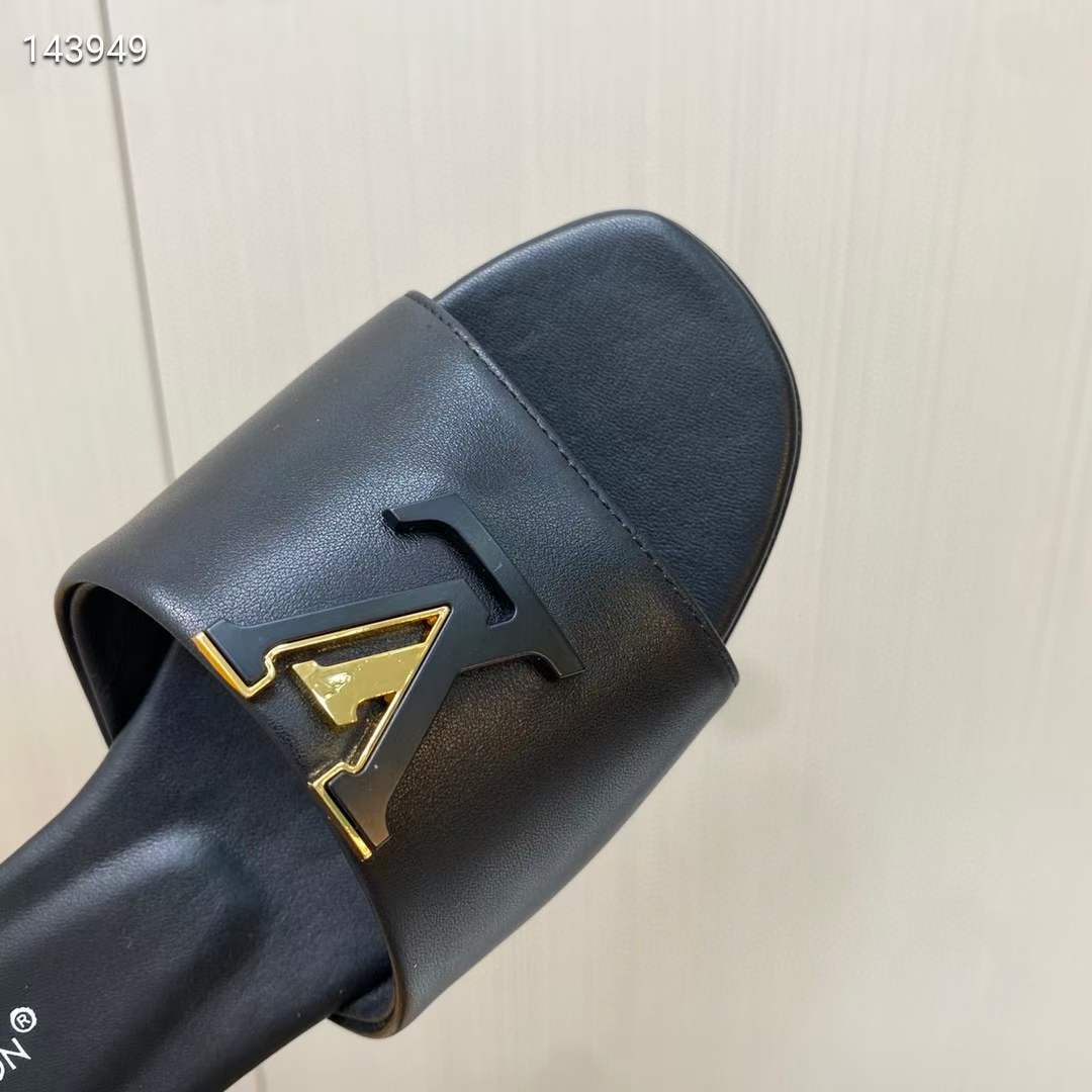 Louis Vuitton Unisex Capri Flat Mule Black Calf Leather LV Initials 1ACTME