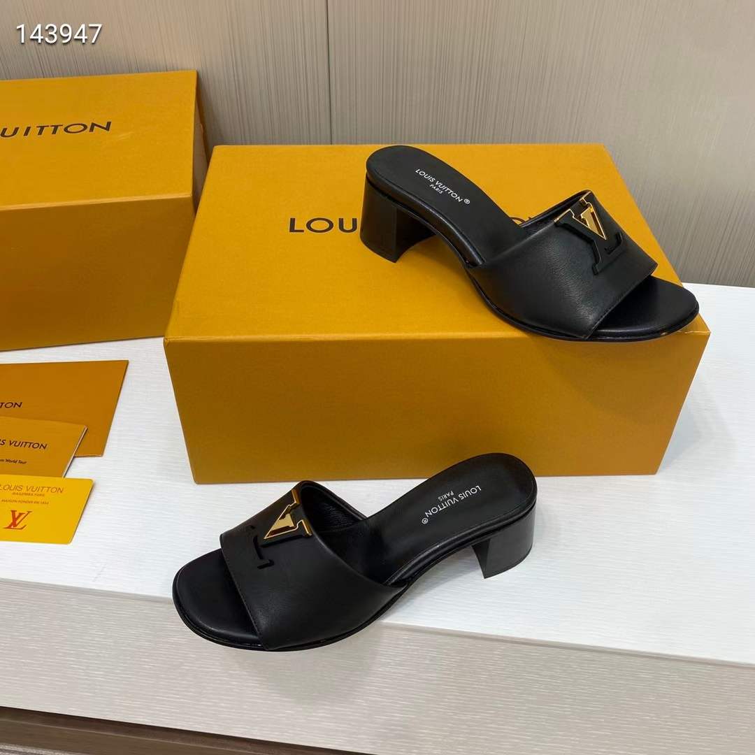 Louis Vuitton Women Capri Mule Black Calf Leather LV Initials 4.5 CM Heel 1ACU2T