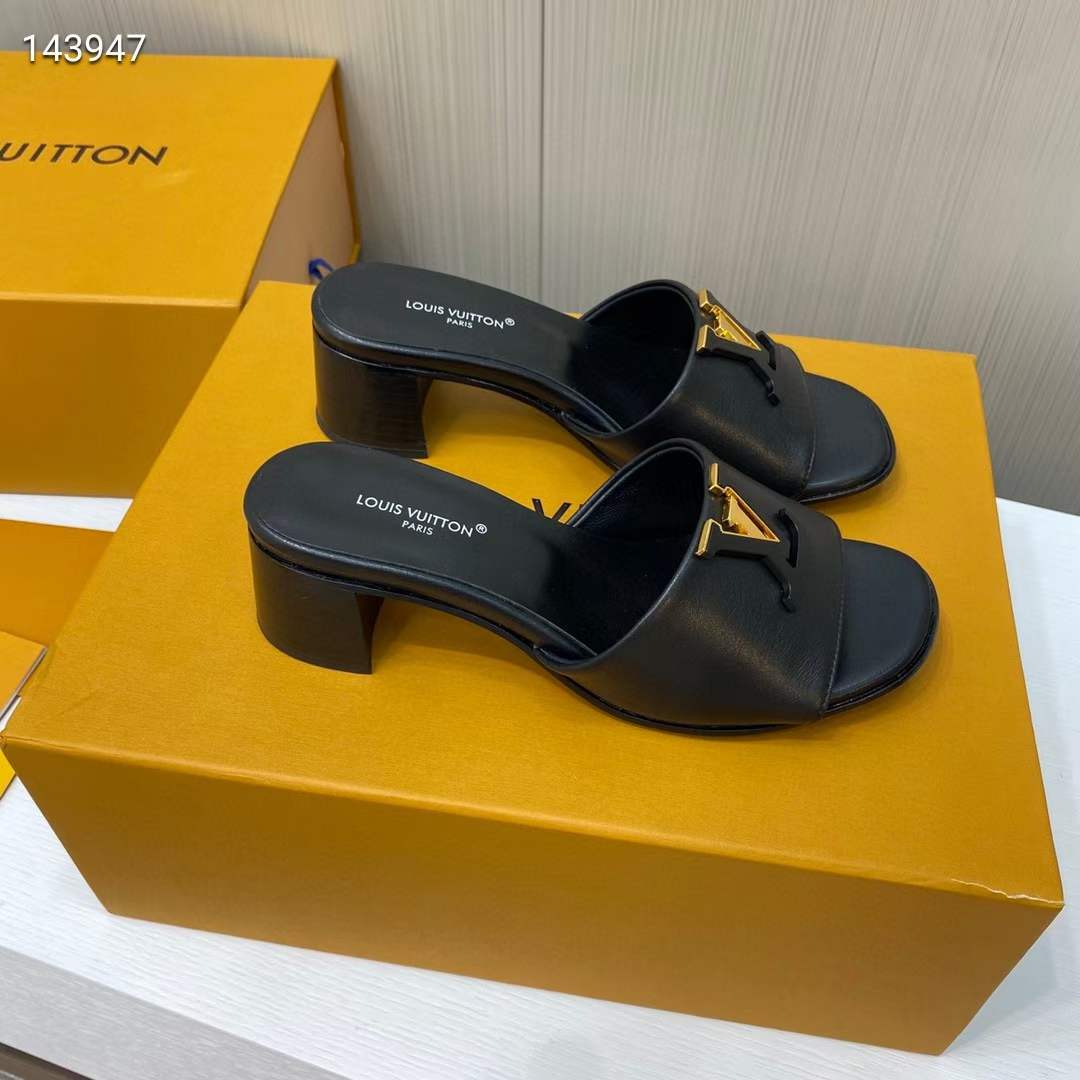 Louis Vuitton Women Capri Mule Black Calf Leather LV Initials 4.5 CM Heel 1ACU2T