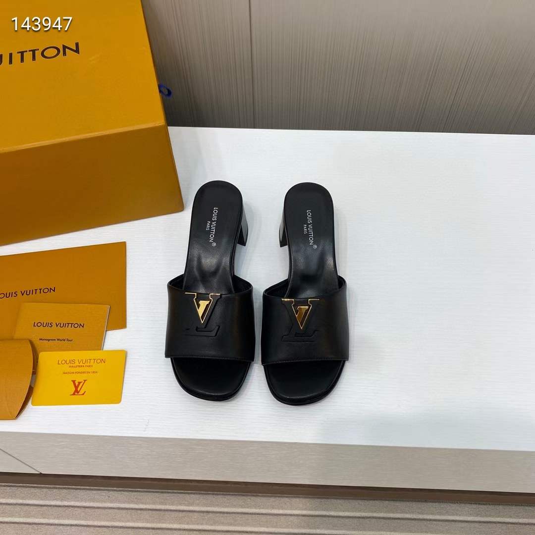 Louis Vuitton Women Capri Mule Black Calf Leather LV Initials 4.5 CM Heel 1ACU2T