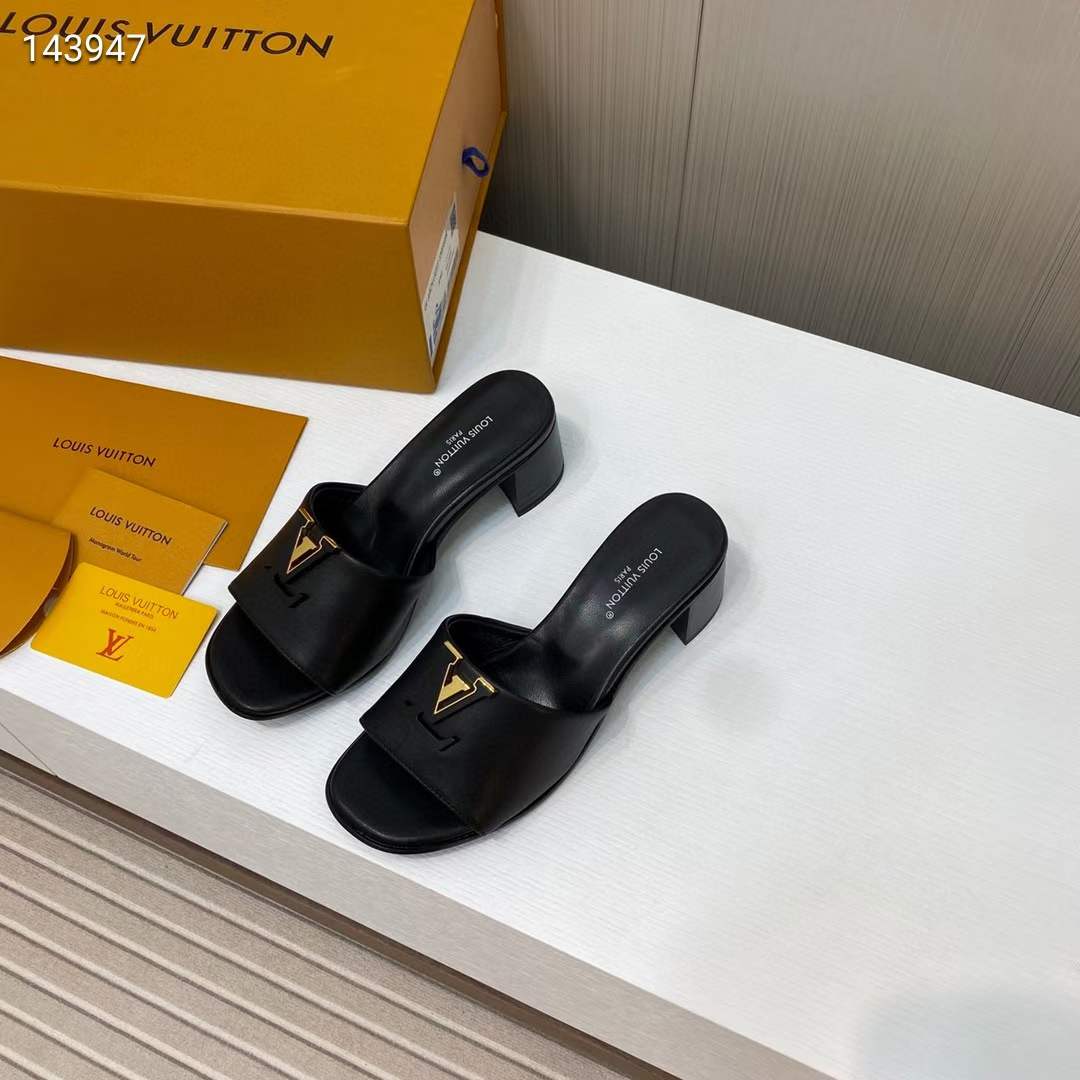 Louis Vuitton Women Capri Mule Black Calf Leather LV Initials 4.5 CM Heel 1ACU2T