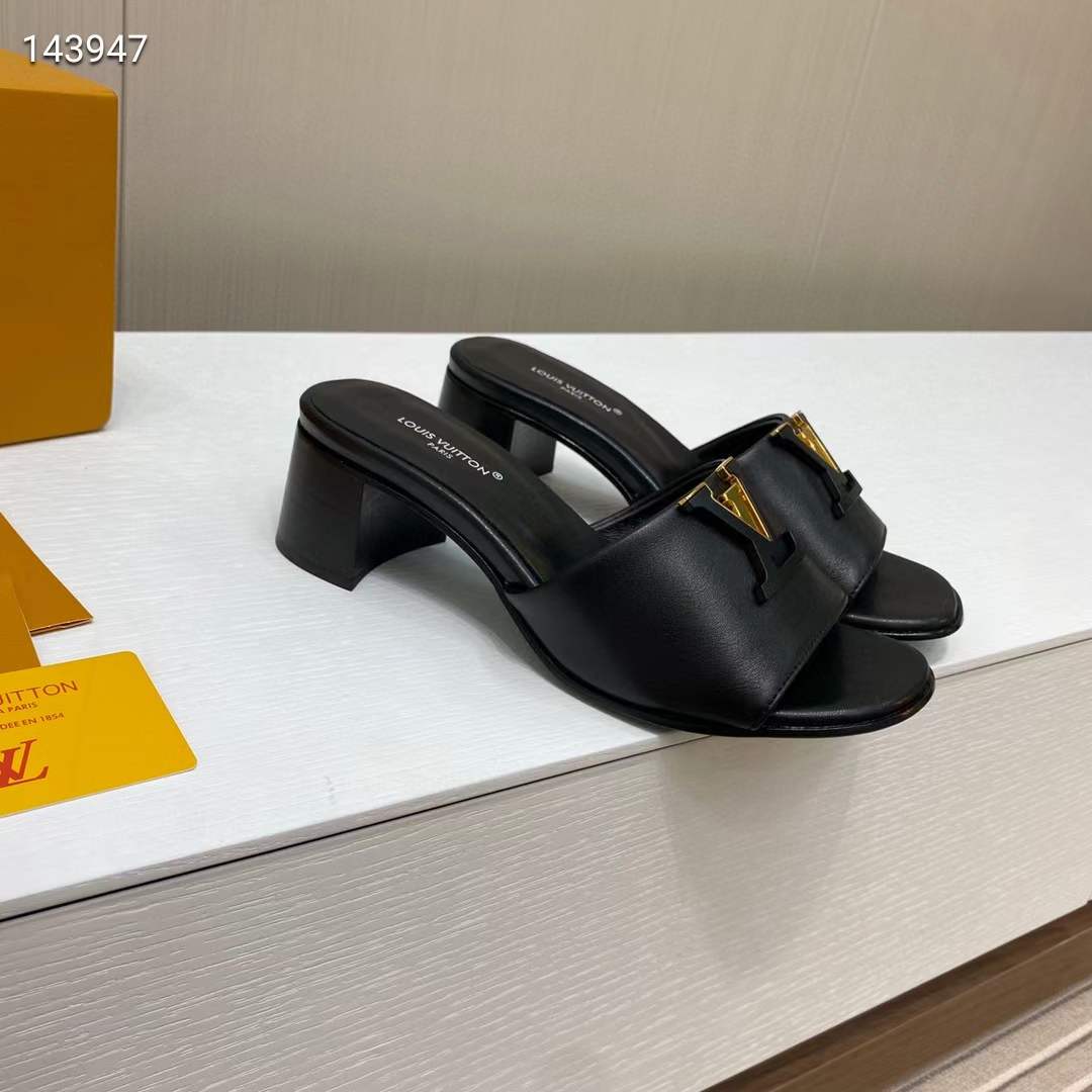 Louis Vuitton Women Capri Mule Black Calf Leather LV Initials 4.5 CM Heel 1ACU2T