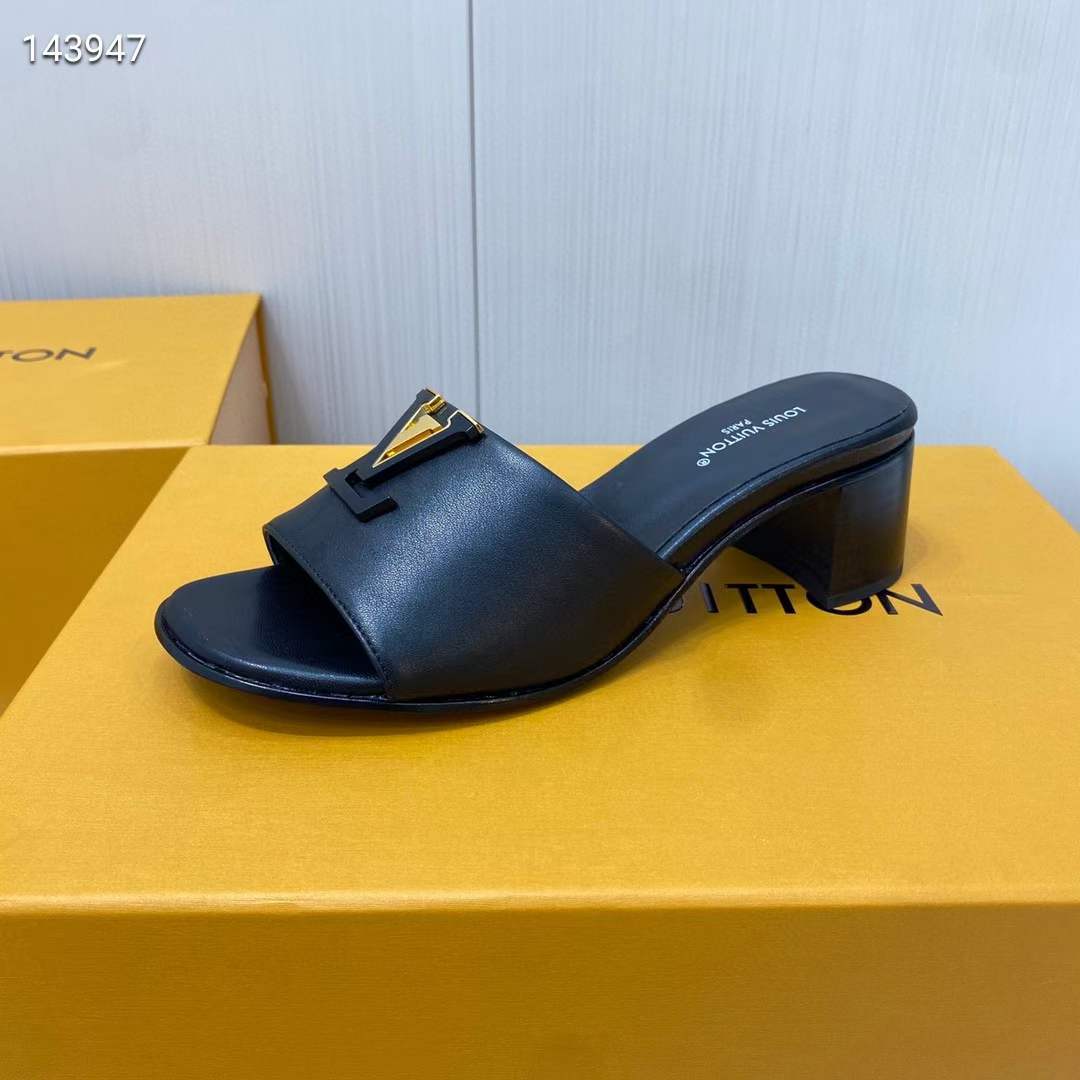 Louis Vuitton Women Capri Mule Black Calf Leather LV Initials 4.5 CM Heel 1ACU2T