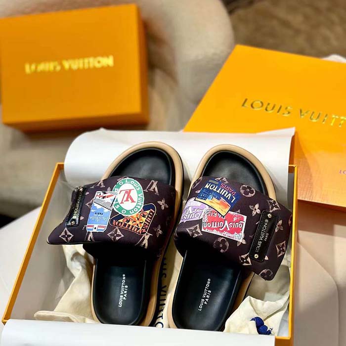 Louis Vuitton Unisex LV Flight Mode Pool Pillow Comfort Mule Cacao Brown Nylon 1ACTDU