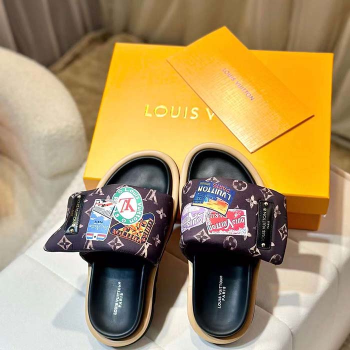 Louis Vuitton Unisex LV Flight Mode Pool Pillow Comfort Mule Cacao Brown Nylon 1ACTDU