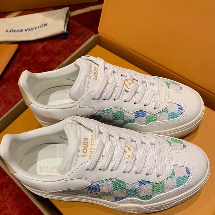 Louis Vuitton Unisex LV Groovy Sneaker Blue Patent Damier Canvas Elevated Rubber 1ACUFH