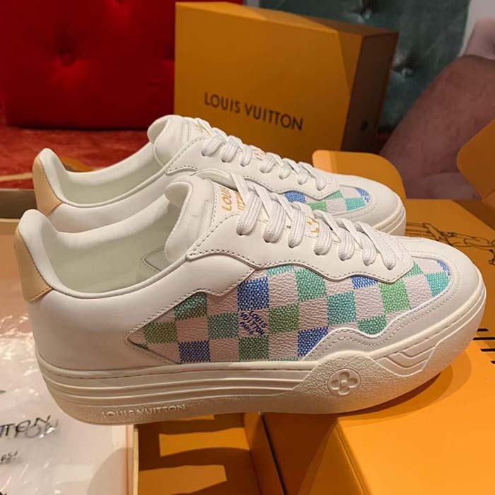 Louis Vuitton Unisex LV Groovy Sneaker Blue Patent Damier Canvas Elevated Rubber 1ACUFH