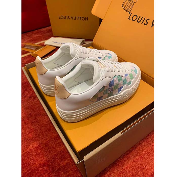 Louis Vuitton Unisex LV Groovy Sneaker Blue Patent Damier Canvas Elevated Rubber 1ACUFH