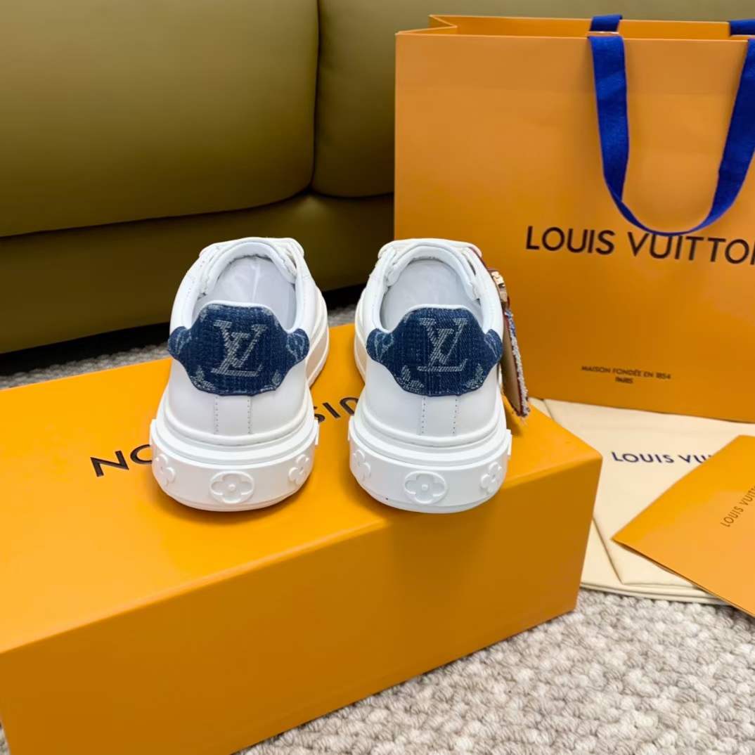 Louis Vuitton Unisex LV Time Out Sneaker Blue Calf Leather Monogram Denim 1ACHUD