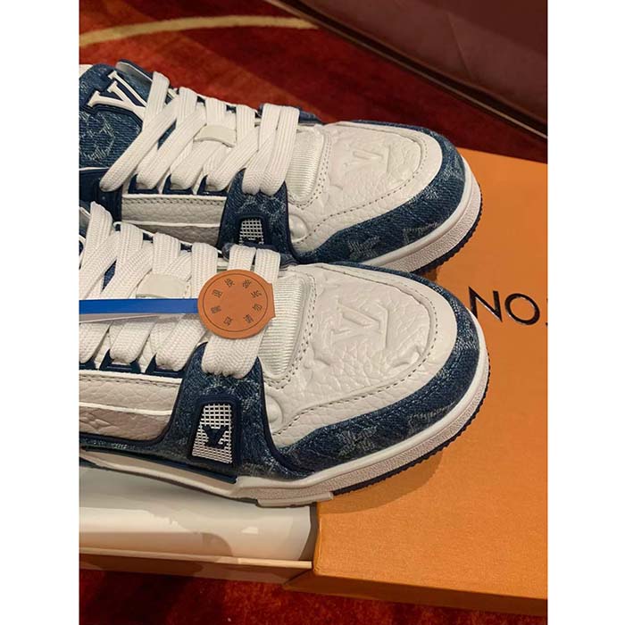 Louis Vuitton Unisex LV Trainer Sneaker Blue Calf Leather Monogram Denim 1AC2AR