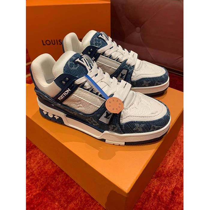 Louis Vuitton Unisex LV Trainer Sneaker Blue Calf Leather Monogram Denim 1AC2AR