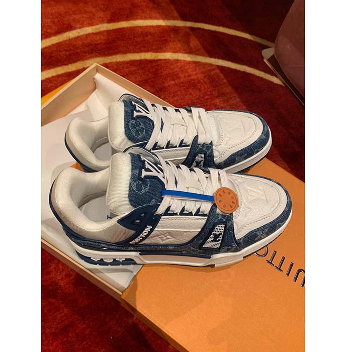 Louis Vuitton Unisex LV Trainer Sneaker Blue Calf Leather Monogram Denim 1AC2AR