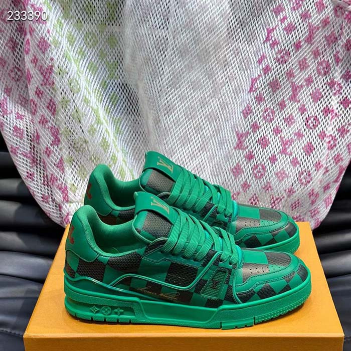 Louis Vuitton Unisex LV Trainer Sneaker Green Damier Calf Leather 1ACN5D