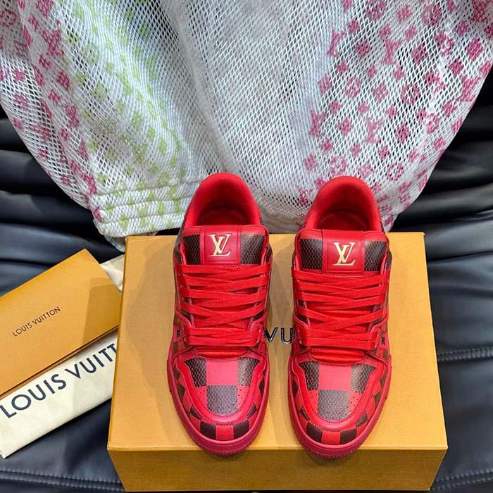 Louis Vuitton Unisex LV Trainer Sneaker Red Damier Calf Leather 1ACN44