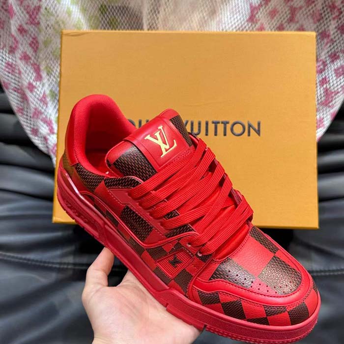 Louis Vuitton Unisex LV Trainer Sneaker Red Damier Calf Leather 1ACN44