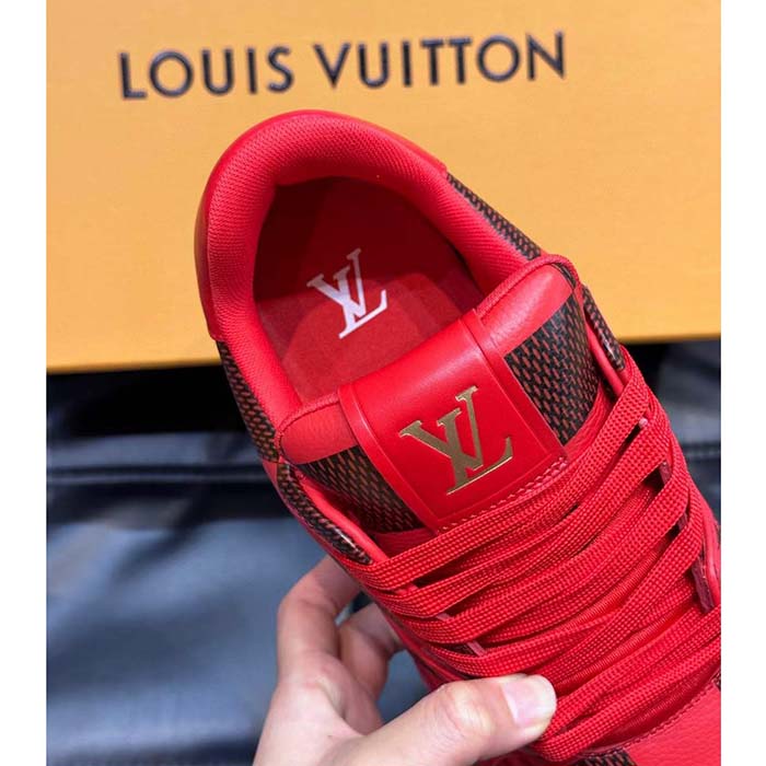 Louis Vuitton Unisex LV Trainer Sneaker Red Damier Calf Leather 1ACN44