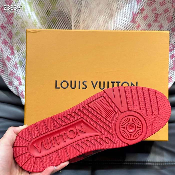 Louis Vuitton Unisex LV Trainer Sneaker Red Damier Calf Leather 1ACN44