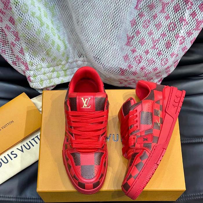 Louis Vuitton Unisex LV Trainer Sneaker Red Damier Calf Leather 1ACN44