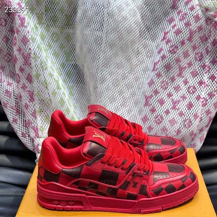 Louis Vuitton Unisex LV Trainer Sneaker Red Damier Calf Leather 1ACN44