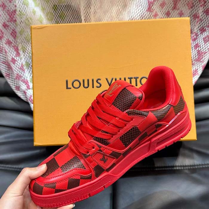 Louis Vuitton Unisex LV Trainer Sneaker Red Damier Calf Leather 1ACN44