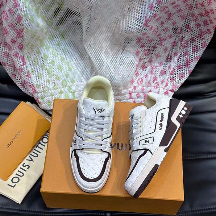 Louis Vuitton Unisex LV Trainer Sneaker White Monogram-Embossed Calf Leather 1ACR5K
