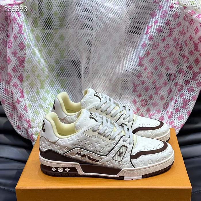 Louis Vuitton Unisex LV Trainer Sneaker White Monogram-Embossed Calf Leather 1ACR5K
