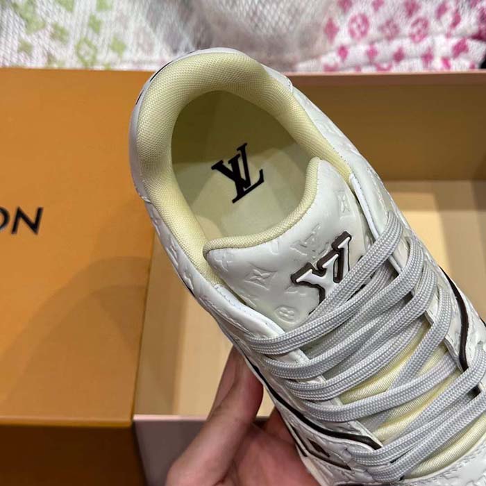 Louis Vuitton Unisex LV Trainer Sneaker White Monogram-Embossed Calf Leather 1ACR5K