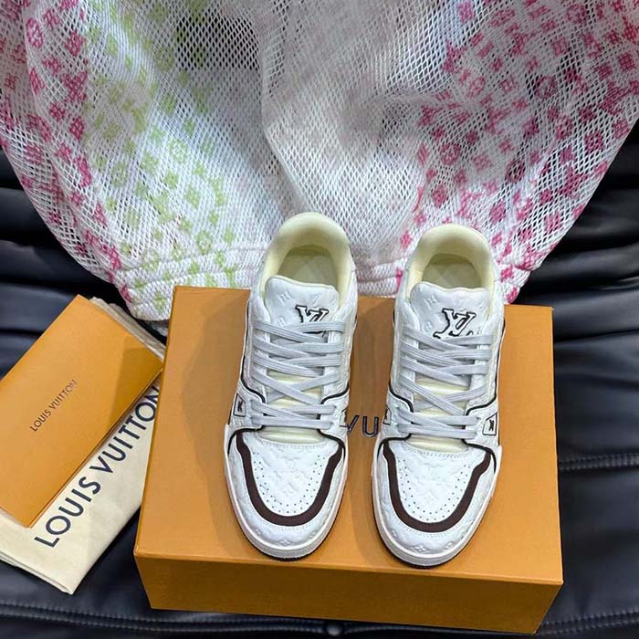 Louis Vuitton Unisex LV Trainer Sneaker White Monogram-Embossed Calf Leather 1ACR5K