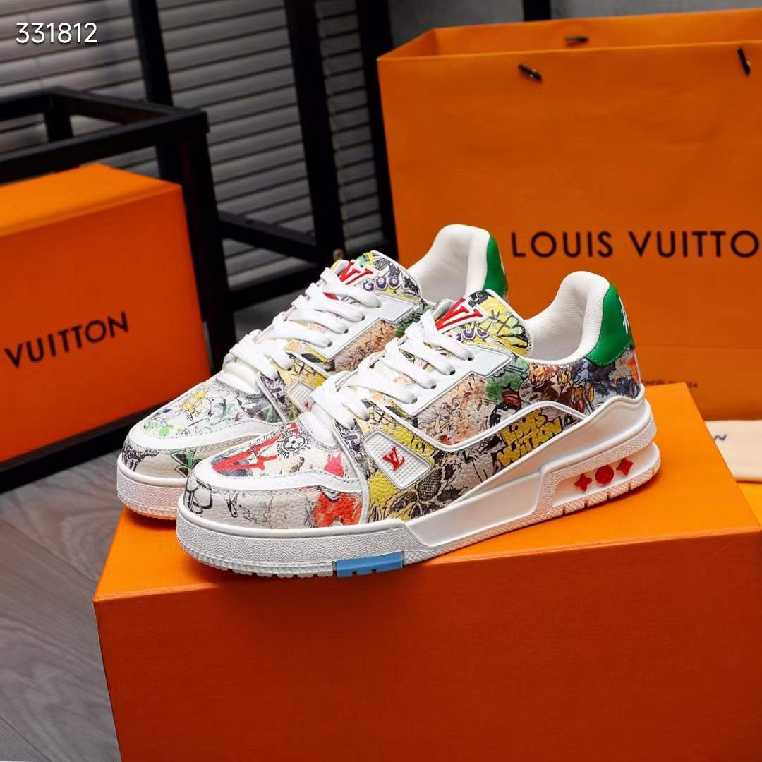 Louis Vuitton Unisex LV Trainer Sneaker White Printed Canvas Rubber 1AB9XC
