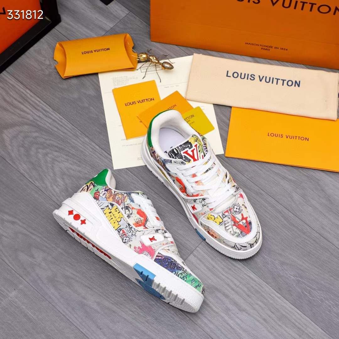 Louis Vuitton Unisex LV Trainer Sneaker White Printed Canvas Rubber 1AB9XC