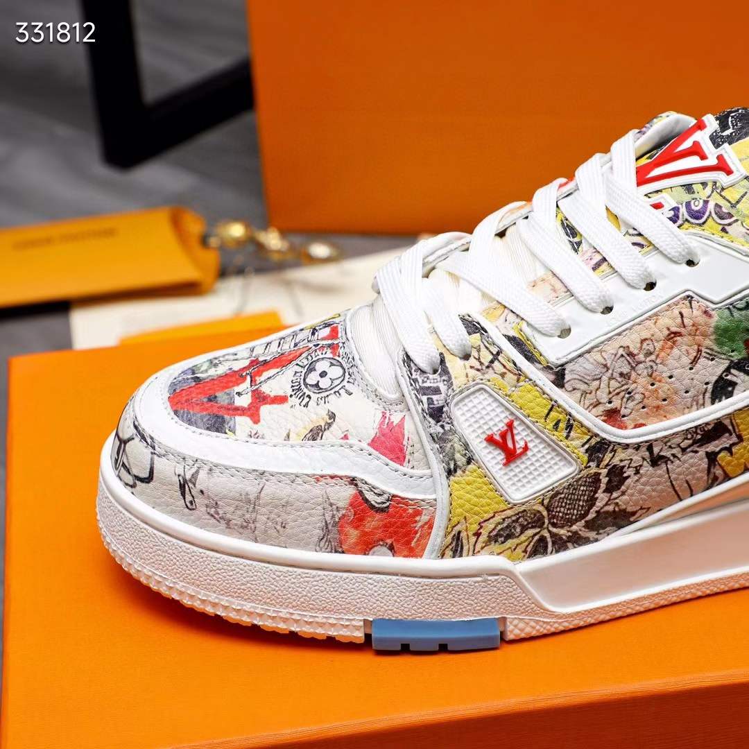 Louis Vuitton Unisex LV Trainer Sneaker White Printed Canvas Rubber 1AB9XC