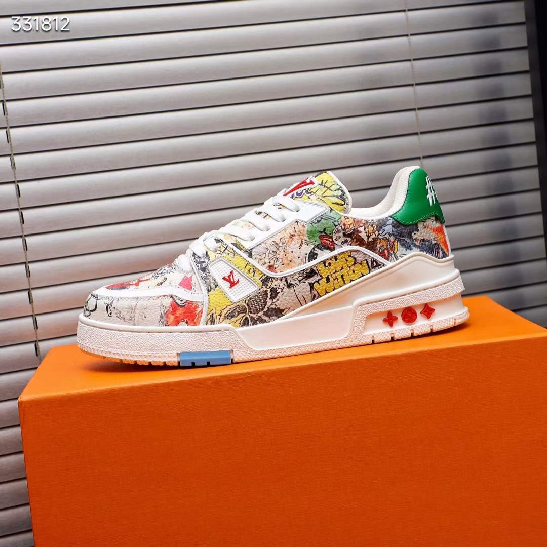 Louis Vuitton Unisex LV Trainer Sneaker White Printed Canvas Rubber 1AB9XC