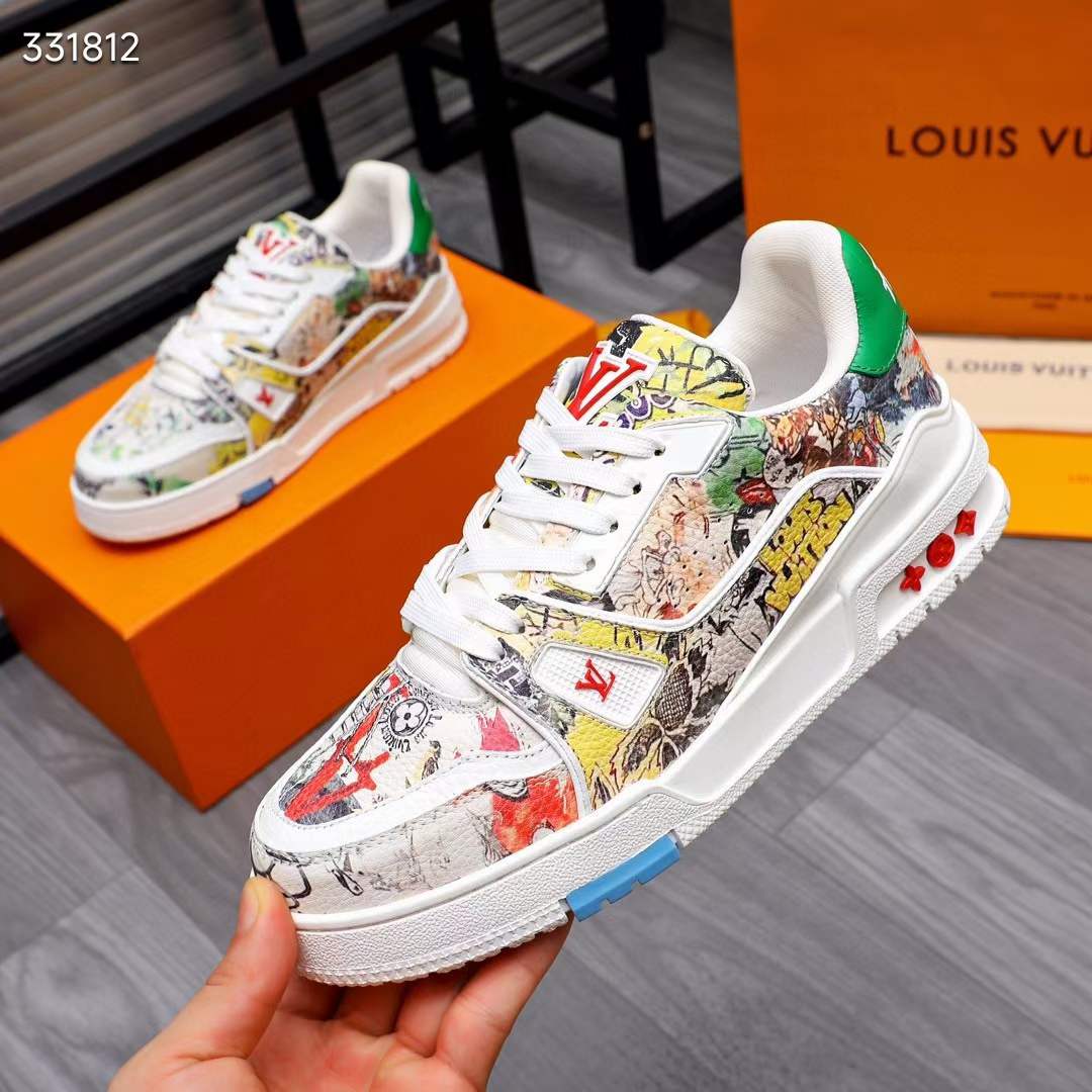 Louis Vuitton Unisex LV Trainer Sneaker White Printed Canvas Rubber 1AB9XC