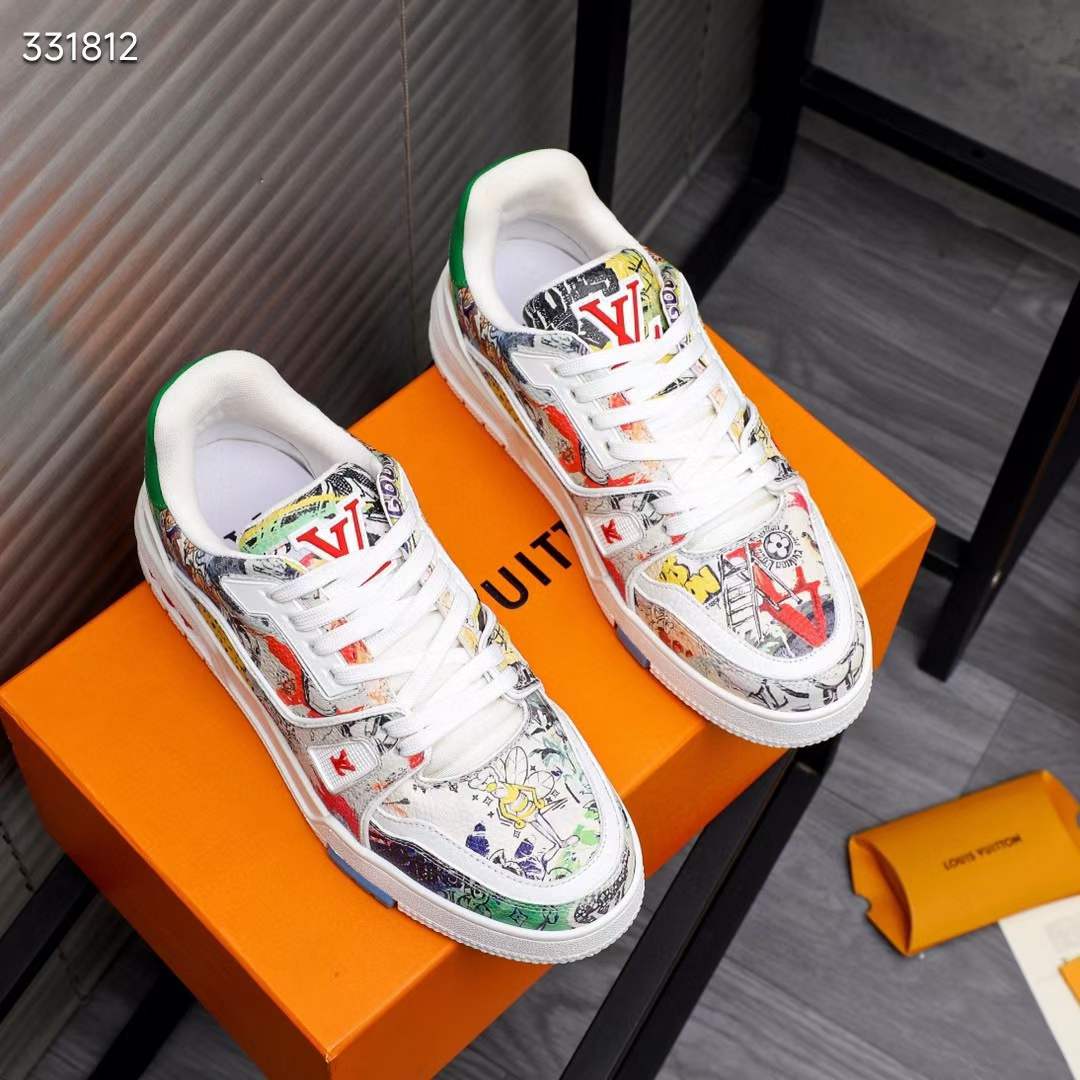 Louis Vuitton Unisex LV Trainer Sneaker White Printed Canvas Rubber 1AB9XC